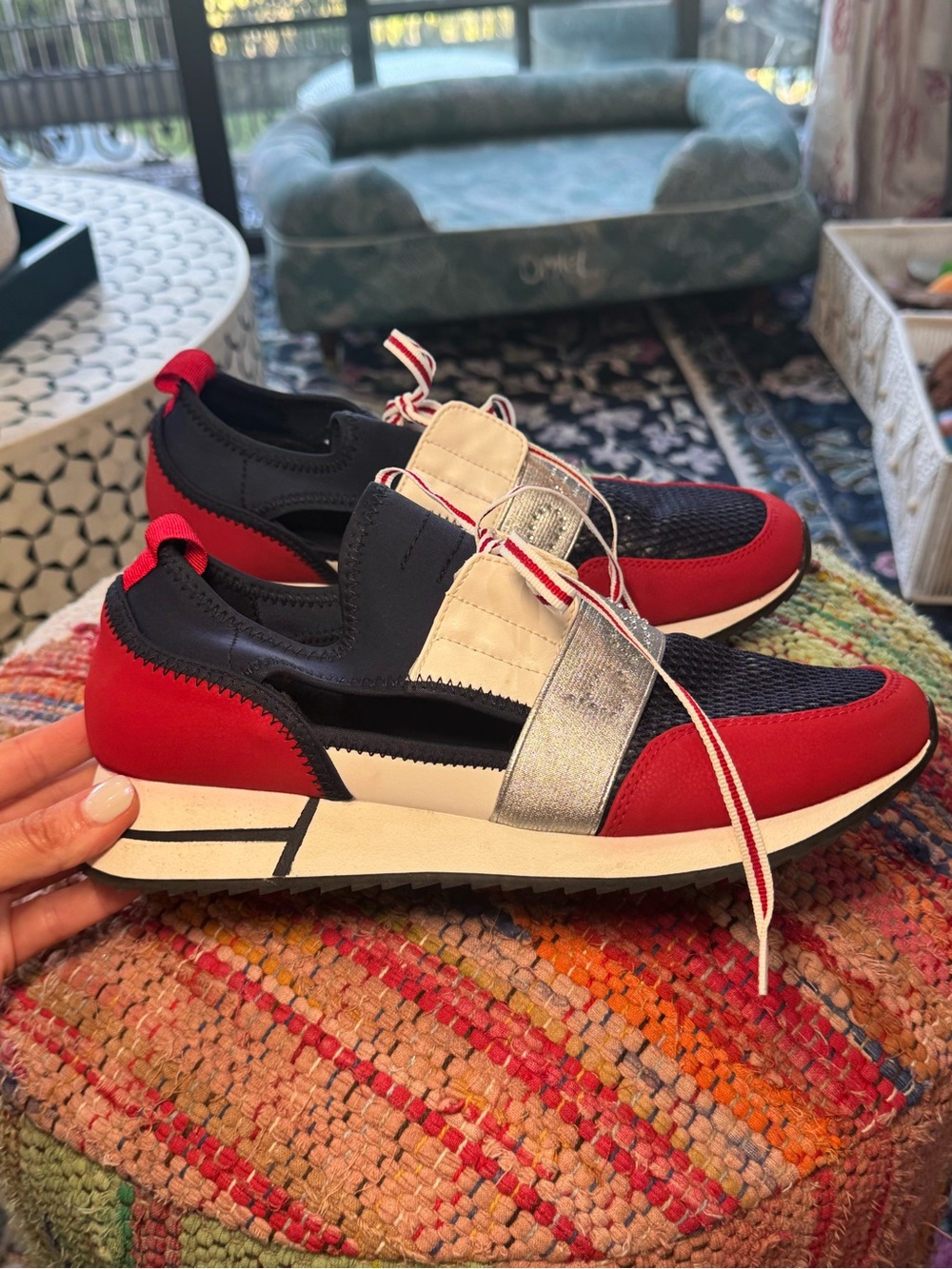 ❤️💙 bebe Red Navy Silver Lace-Up Slip-On Sneakers with rhinestone detail 💙❤️ - Picture 4 of 8